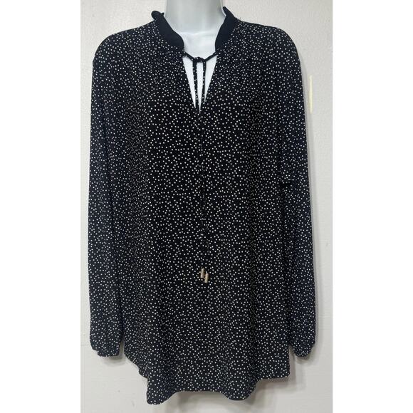ANNE KLEIN Blouse Black White Polka Dots Stretch V-Neck Top Women’s Plus 2X NEW - Picture 1 of 10